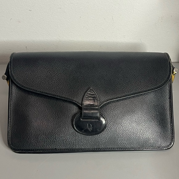 Dior Vintage Crossbody Bag Handbag Purse Black Leather - Made in France - Picture 2 of 13